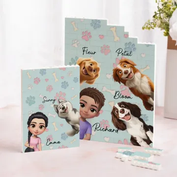 Discover Personalised 3D Cartoon Character and 1-4 Dogs Building Brick Puzzles with Names Home Decor Birthday Gift for Family Pet Lovers