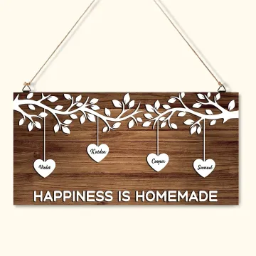 Discover Personalised Family Tree Wooden Sign with 1-12 Heart Names Wall Art Decoration Mother's Day Anniversary Gift for Family
