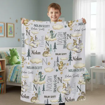 Discover Personalised Cute Dinosaur Soft Throw Blanket with Names Home Decor Birthday Baby Shower Christmas Gift for Newborns Kids