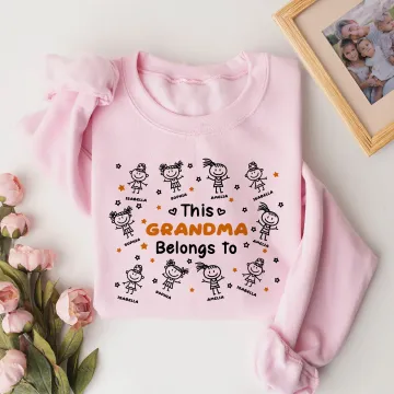 Discover Personalised Cute Line Cartoon Character Soft T-shirt Sweatshirt with Name Birthday Gift for Family Grandma Mom