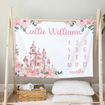 Discover Personalised Pink Blue Floral Castle Soft Baby Blanket with Name Photo Prop Skin Friendly Baby Shower Gift for Newborn