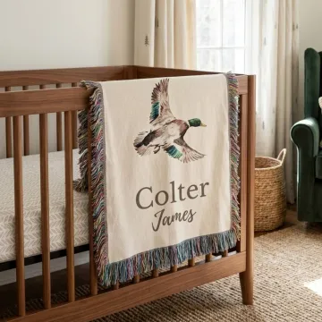 Discover Personalised Mallard Duck Pattern Striped Tassel Woven Throw Blanket with Name Nursery Decor Birthday Baby Shower Gift for Newborn New Parents