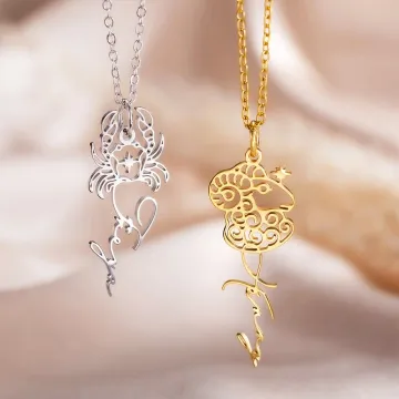 Discover Personalised Hollow Zodiac Name Necklace Minimalist Horoscope Astrology Jewellery Mother's Day Birthday Gift for Women Girls