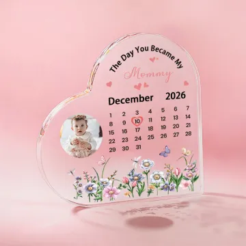 Discover Personalised The Day You Became My Mommy Calendar Heart Acrylic Plaque with Photo Home Decoration Mother's Day Birthday Gift for Mom Kids