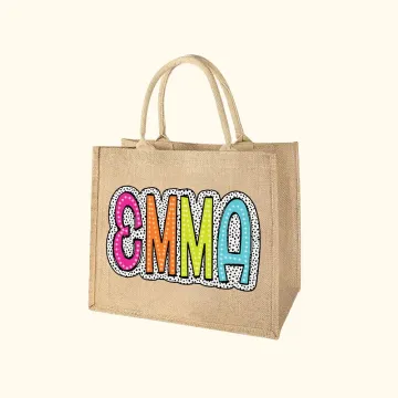 Discover Personalised Multicolor Large Capacity Dalmatian Dots Name Jute Tote Bag Party Favor Birthday Gift for Women