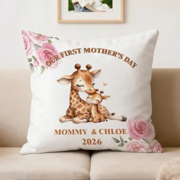 Discover Personalised Cute Mother and Baby Animal Soft Cushion Cover with Name and Year Home Decor Mother's Day Birthday Gift for Moms