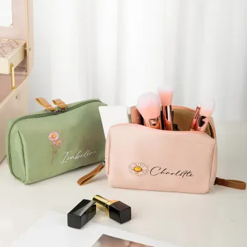 Discover Personalised Birth Flower Makeup Bag with Name Portable Travel Accessories Birthday Bachelorette Party Gift for Women