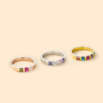 Discover Personalised 1-6 Rectangular Birthstones Ring Family Jewellery Mother's Day Birthday Christmas Gift for Women