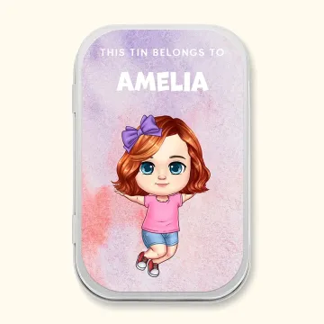 Discover Personalised Cartoon Character Keepsake Tin with Name Watercolour Mini Organizer Birthday Class Leaving Gift for Girl Boy