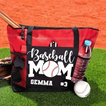 Discover Personalised Baseball Softball Mom Large Zippered Tote Bag with Name and Number Game Day Birthday Gift for Women