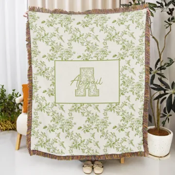 Discover Personalised Retro Floral Design Soft Throw Blanket with Name and Initial Home Decor Mother's Day Birthday Gift for Woman Mom Family