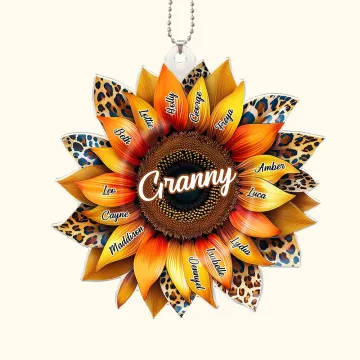 Discover Personalised Acrylic Sunflower Leopard Car Hanging Ornament with 1-17 Names Birthday Mother's Day Gift for Mother Grandma