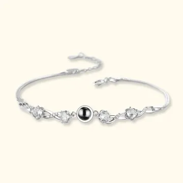 Discover Personalised Sterling Silver Flower Photo Inside Projection Bracelet with I Love You 100 Languages