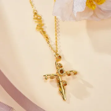 Discover Personalised Birth Flower Cross Women Necklace with Name Religious Jewellery Baptism Birthday Gift for Christian Mom Grandma