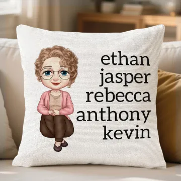 Discover Personalised Cartoon Character Soft Cushion Cover with 1-13 Names Home Decor Mother's Day Birthday Gift for Mom Grandma