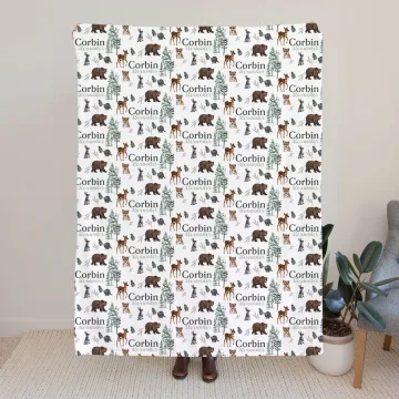 Discover Personalised Woodland Animal Baby Receiving Blanket with Name Photo Prop Birthday Baby Shower Full Moon Hundred Days Gift for Newborns