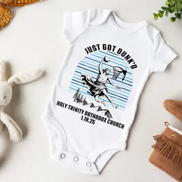 Discover Personalised Funny Jesus Just Got Dunked 100% Cotton Baby Bodysuit with Church Name and Date Baptism Baby Shower Gift for Baby Newborn