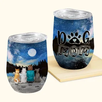 Discover Personalised Dog Mom Dad Starry Sky Food Grade Stainless Steel 12oz Wine Tumbler Birthday Christmas Father's Day Gift for Dog Lovers