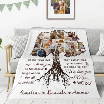 Discover Personalised We Love You Photo Collage Tree Soft Throw Blanket with 1-10 Names Home Decor Birthday Mother's Day Gift for Mom Grandma Family