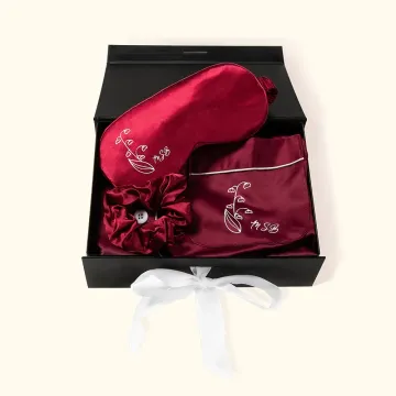 Discover Personalised Birth Flower Name Satin Pyjama Shirt with Eye Mask and Hair Scrunchie Gift Box Set Birthday Mother's Day Gift for Her