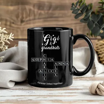 Discover Personalised Family Forever Linked Together Crossword Puzzle 11 oz Ceramic Mug with 2-8 Names Birthday Housewarming Gift for Mom Grandma