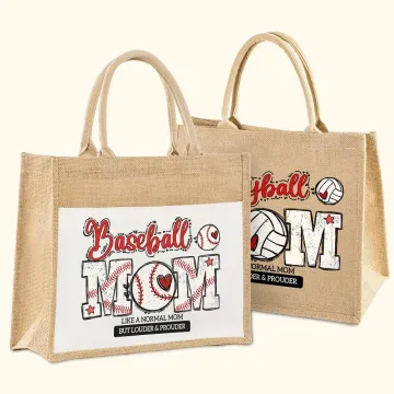 Discover Personalised Baseball Football Basketball Mom Pattern Jute Tote Bag with Text Mother's Day Birthday Gift for Mom