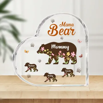 Discover Personalised Floral Cute Bear Heart Shape Acrylic Plaque with 1-12 Kid Names and Title Home Decor Mother's Day Birthday Gift for Mom Grandma