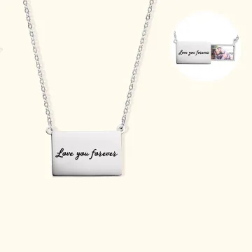 Discover Personalised Pull-out Square Photo Locket Necklace with Engraved Text Birthday Anniversary Gift for Her