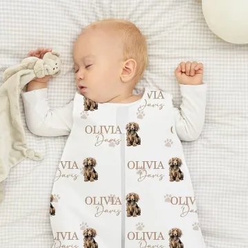 Discover Personalised Cute Dog Soft Breathable Wearable Baby Sleeveless Sleeping Bag with Name Birthday Baby Shower Gift for Newborns New Parents