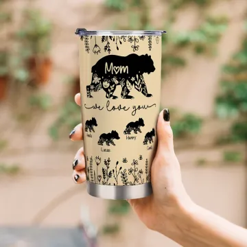 Discover Personalised Cute Mom Bear 20 oz Tumbler with 1-12 Kid Bear Names and Straw Mother's Day Birthday Gift for Mom Grandma