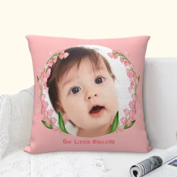Discover Personalised Baby Photo Birth Flower Throw Pillow Cover with Text Mother's Day Gift for Mother