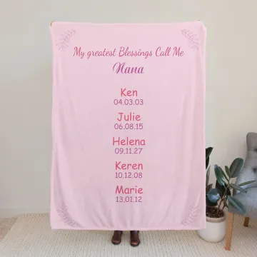 Discover Personalised My Greatest Blessings Soft Blanket with 1-16 Name and Date Mother's Day Birthday Gift for Mom Grandma