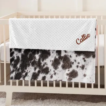 Discover Personalised Soft Cowhide Fur Throw Beanie Blanket with Name Baby Shower Birthday Gift for Baby Newborns