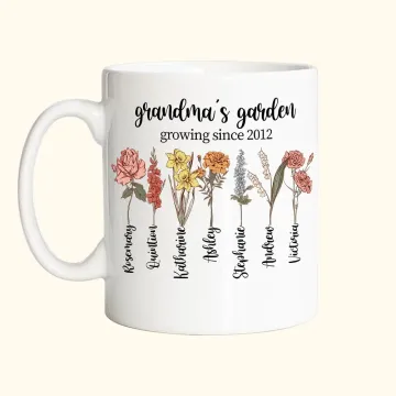 Discover Personalised Birth Month Flower Mug Garden Coffee Cup Father's Day Gift for Mom Grandma Grandparent Family Keepsake