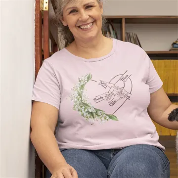 Discover Personalised Birth Flower Heart Hands in Hands Multicolor 100% Cotton T-shirt with Names Mother's Day Holiday Gift for Moms Grandmothers