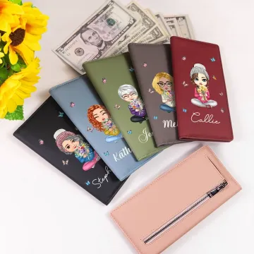 Discover Personalised Cute Cartoon Character Birth Flower Bouquet Long Wallet with Name Mother's Day Birthday Bridal Shower Gift for Mom Women