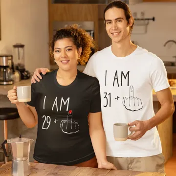 Discover Personalised I am 29 Plus Middle Finger 100% Cotton T-shirt with Age Funny Birthday Party Gift for Family Friend