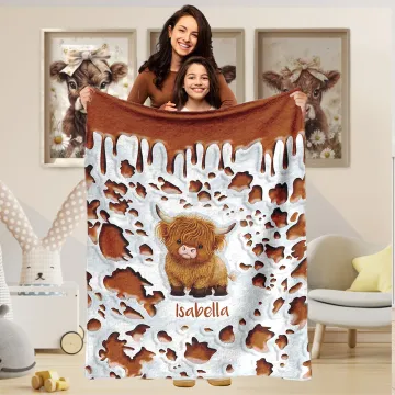 Discover Personalised Cute Highland Cow Soft Throw Blanket Baby Swaddle Hat Set with Name Home Decor Anniversary Birthday Gift for Family Baby