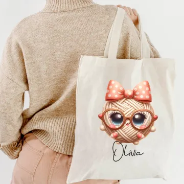 Discover Personalised Cute Bow Glass Yarn Ball Canvas Tote Bag with Name Birthday Mother's Day Gift for Women Crochet Enthusiasts