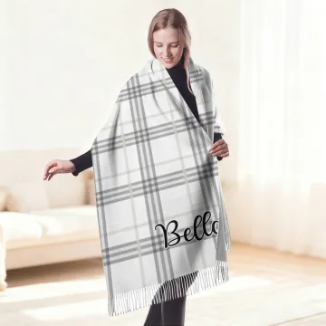 Discover Personalised Multicolour Plaid Soft Fringe Scarf with Name Birthday Anniversary Christmas Gift for Wife Mom Woman