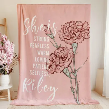 Discover Personalised She is Strong Fearless Birth Flower Soft Throw Blanket with Name Multicolour Birthday Mother's Day Anniversary Gift for Mom Grandma