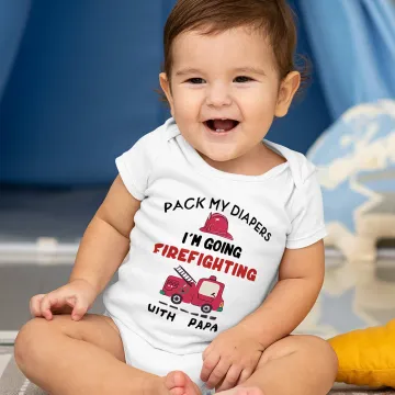 Discover Personalised I'm Going Firefighting With Daddy 100% Cotton Baby Bodysuit with Nickname Birthday Father's Day Gift for Baby
