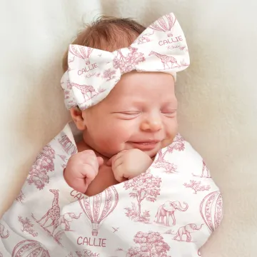 Discover Personalised Forest Animal Swaddle Blanket Hat Headband Set with Name Baby Shower Photography Gift for Baby Newborn
