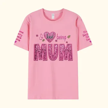Discover Personalised Colourful Faux Embroidery Sequin Love T-shirt Sweatshirt with Names Birthday Mothers Day Gift for Grandma Mom