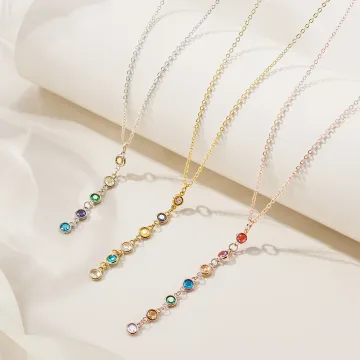 Discover Personalised 1-8 Birthstones Family Necklace Minimalist Jewellery Anniversary Birthday Gift for Women