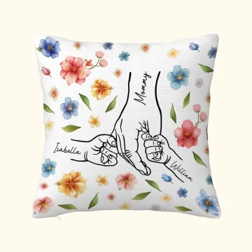 Discover Personalised Hand in Hand Watercolour Floral Throw Pillow Cover with Names Birthday Mother's Day Gift for Mother Grandmother Aunt