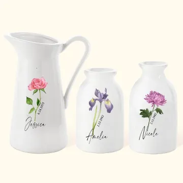 Discover Personalised Watercolour Birth Flower Ceramic Vase with Text Home Decoration Birthday Mother's Day Gift for Women