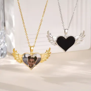 Discover Personalised Angel Wings Photo Necklace with Text Memorable Jewellery Birthday Anniversary Gift for Women