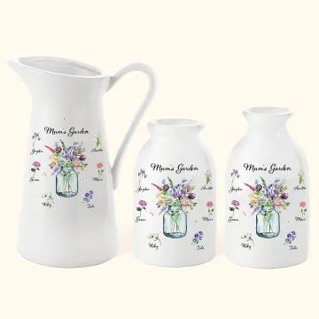 Discover Personalised Grandma's Garden Birth Flower Ceramic Vase with 1-6 Names Home Decor Mother's Day Gift for Mom Grandma