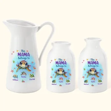 Discover Personalised This Mama Belongs To Turtles Family Ceramic Vase with 1-7 Kid Names Mother's Day Birthday Christmas Gift for Mom Grandma